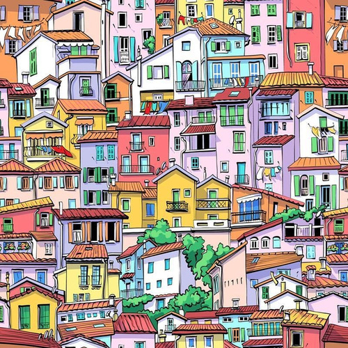 Imagem 2 de 4 de Papel De Parede Adesivo Sobrados Coloridos N05001 Rolo De 0,