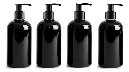 Kit 4 Dispensadores Negro Plástico,jabón,shampoo. 250ml