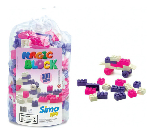 Blocos De Montar 300 Peças Magic Block Rosa - Simo Toys