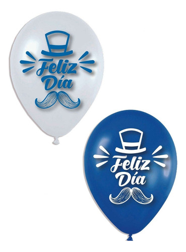 Globos Bombas Estampados X20u Feliz Dia Papa Azul Y Blanco