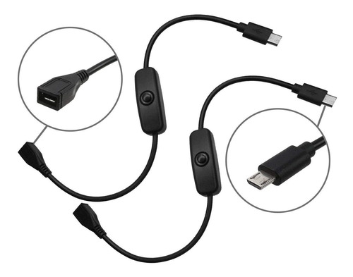 2 Cables Micro Usb Con Interruptor De Encendido