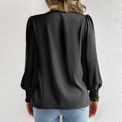 Camisa Feminina De Chiffon Com Decote Em V Lantern Commuting