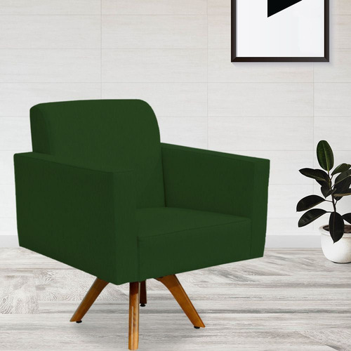 Kit 02 Poltronas Decorativas Base de Madeira Helô L02 Suede Verde Musgo