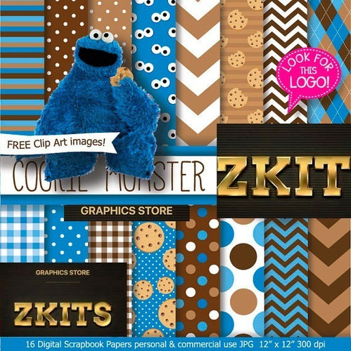 Imagen 1 de 1 de Kit Imprimible Cookie Monster Imagen Fondos