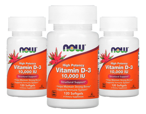 Now Vitamina D3 10000iu 120soft Importado Original Kit-3