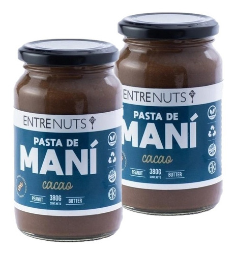 Pasta De Mani Con Cacao Natural Entre Nuts 380gr Sin Tacc X2