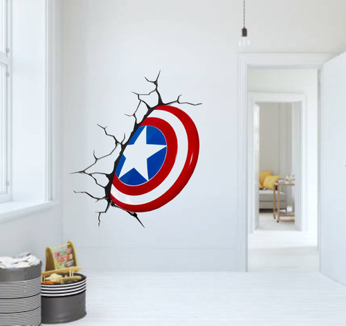 Vinilo Pared Rota 3d Escudo Capitan America 80x65