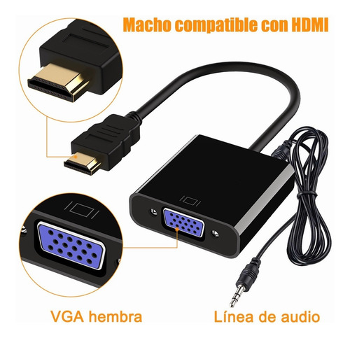 Imagen 2 de 7 de Cables Adaptador Convertidor Hd 1080p Hdmi A Vga
