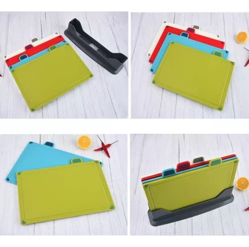 Tablas Para Picar Utensilio Cocina Con Base Colores 4 Piezas