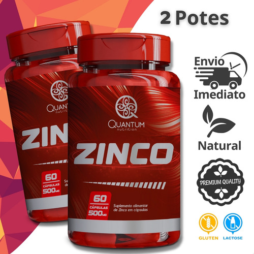 2 Potes Zinco Puro Concentrado Kit 120 Cáps - Quantum