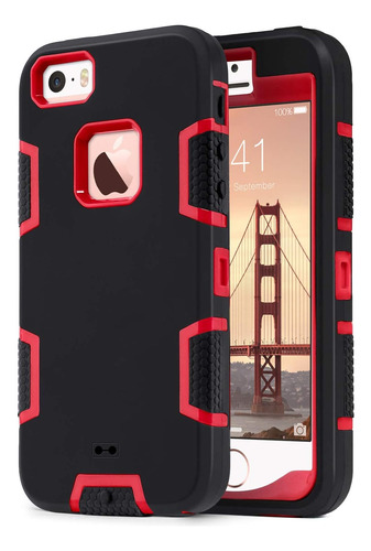 Funda Negra/roja Para iPhone SE/5s/5