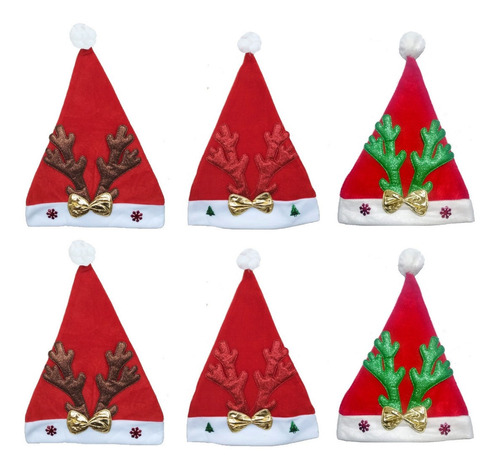 Pack 6 Gorros Navideños Viejo Pascuero Reno De Plush 