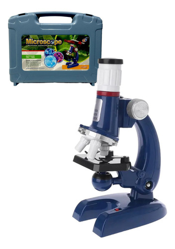 Kit De Microscopio + Valija + Accesorio + Didactico +soporte Color Azul Rojo Gris Negro