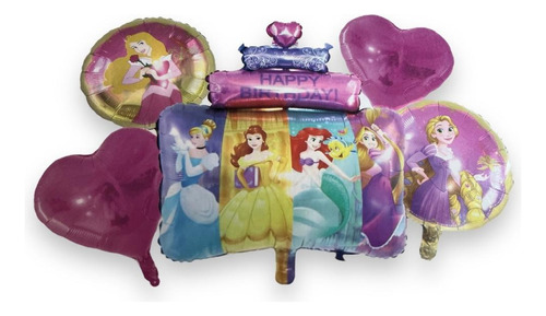 Kit Paquete Globos Metalizados Princesas Disney Cumpleaños