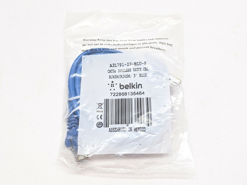 Belkin A3l791-03-blu-s Cat5e Snagless Patch Cable 3' Foo Mss