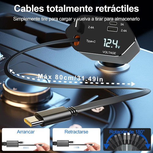 Cargador Para Auto, Cargador Usb C 4 En 1 120w Carga Rápida