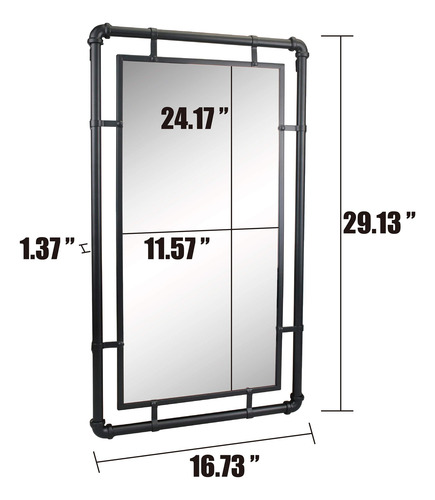 Espejo De Pared Rectangular Industrial Negro 74 X 42 Cm Con