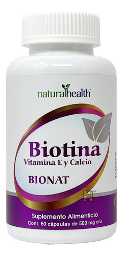 Natural health Biotina Vitamina E Y Calcio 60 Caps De 500 Mg C/u Sabor Sin Sabor