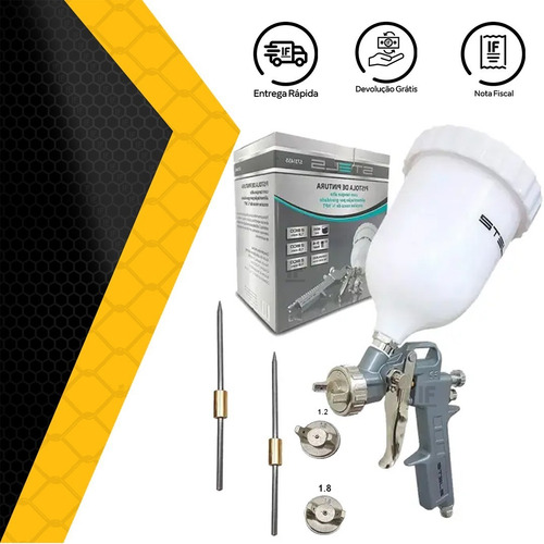 Pistola Pintura Gravidade 600ml + 3 Bicos 1.2 1.5 1.8 Stels