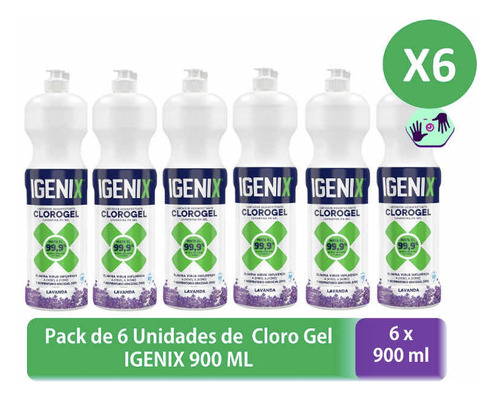 Igenix Limpiador Clorogel Lavanda 900ml  Pack X6 (5400ml)