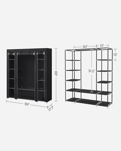 Armario Closet Portatil De 12 Compartimentos, Color Negro Negro