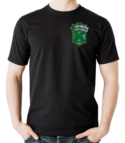 Playera Negra Slytherin Escudo Harry Potter Moda 01