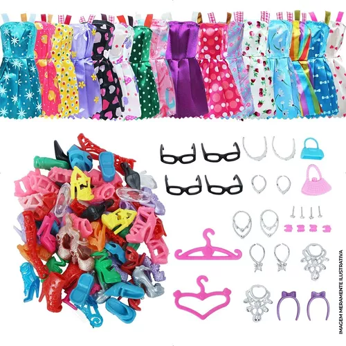 Kit 56 Peças Roupas E Acessórios Boneca Estilo Barbie