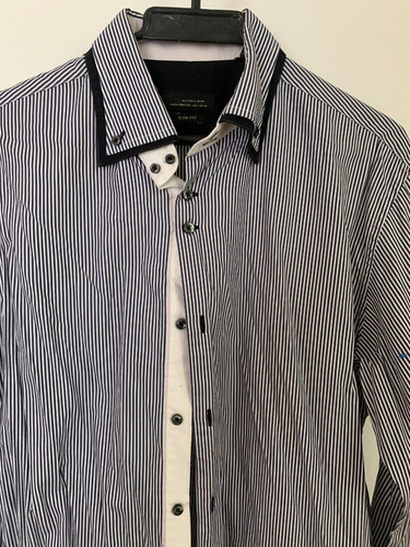 Camisa Formal Zara Rayado Blanco Y Negro Talla L