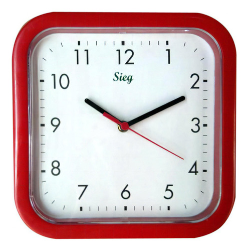 Relógio Quadrado Vermelho Fundo Liso 25cm