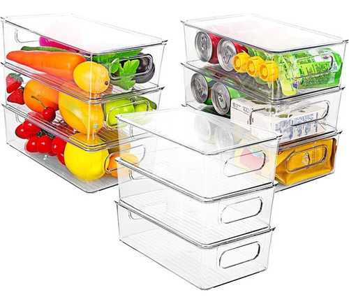 Pack 9 Organizador Refrigerador Con Tapa 9 Piezas Bandejas