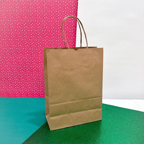 50 Sacola Kraft Média Com Alça 24x9x18 Presente Embalagem