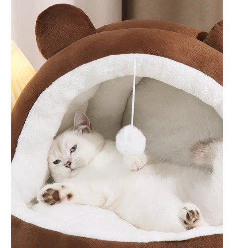 Cama Semicerrada Para Gatos, Cama Para Dormir, Marrón