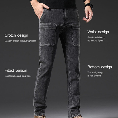 Pantalones Casuales De Jeans Elásticos De Pierna Recta Para