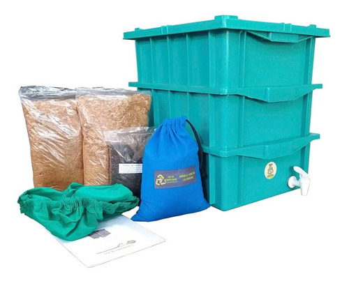 Composteira Doméstica 45 Litros Verde- 3 Caixas De 15 Litros