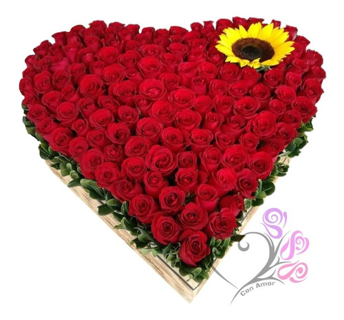 Arreglos Florales 100 Rosas Rojas Naturales Con Girasol Cdmx