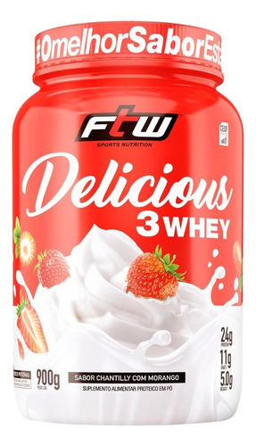 Whey Protein Delicious Isolado Concentrado E Hidrolizado Ftw Sabor Chantilly c/ Morango (900g)