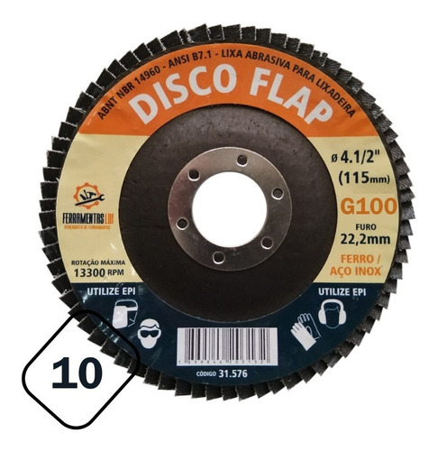Disco Flap Grão 100 4.1/2 Pol. 115 X 22mm Caixa 10 Unidades