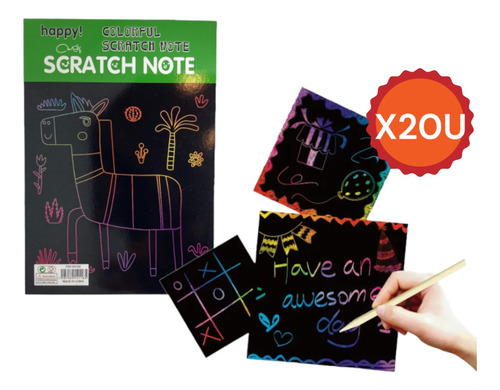 X20 Anotador Scratch Note Grande Papel Magico Lapiz Madera