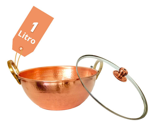 Tacho De Cobre Puro 1 Litro Com Tampa De Vidro