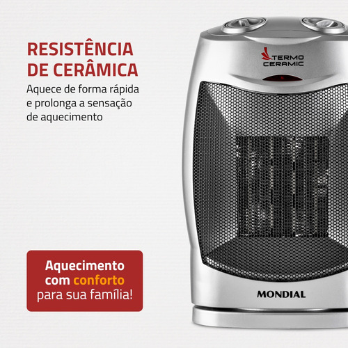Aquecedor De Ar Mondial Termo Cerâmica 1500w Inverno Prata C Cinza