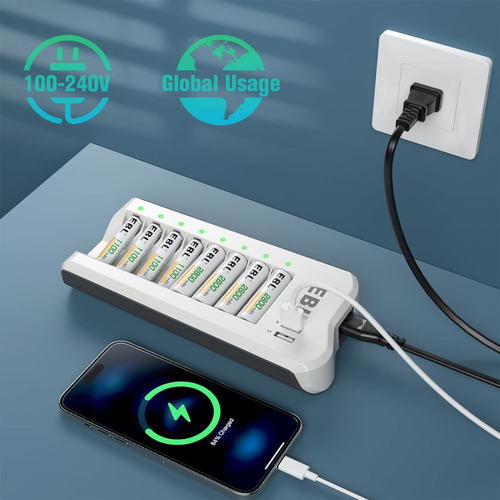 Ebl Updated 808u Cargador Baterías Recargables Aa Y Aaa Usb