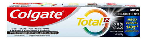 Pasta Dental Colgate Total 12 Carbón Activado X 140 G