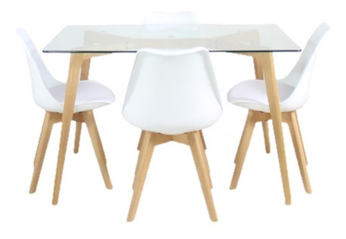 Mesa Vidrio Eames Juego De Comedor 120x80 + 4 Sillas Tulip