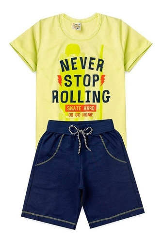 Conjunto Infantil Menino Camiseta + Short Never Stop Rolling