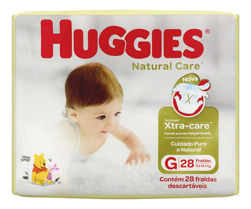 Fralda Descartável Infantil Huggies Natural Care G Pacote 28 Unidades