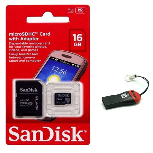 Cartão De Memória Micro Sd Sandisk 16g+leitor Sd+leitor Usb