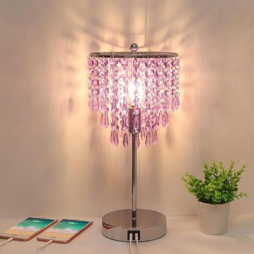 Lámpara De Cristal De La Cama Usb, Lámpara De Noche Táctil D