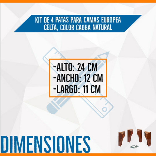 Imagen 6 de 7 de Patas Para Cama Europea Celta Clasicas. Kit De 4 Patas Nogal