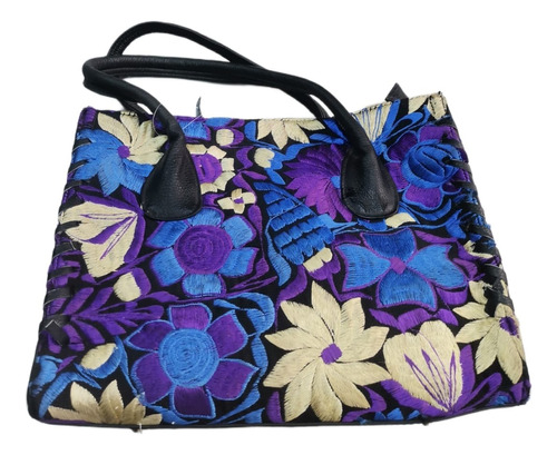 Bolso Bordado Artesanal De Piel Cuero Dama Tote Hombro