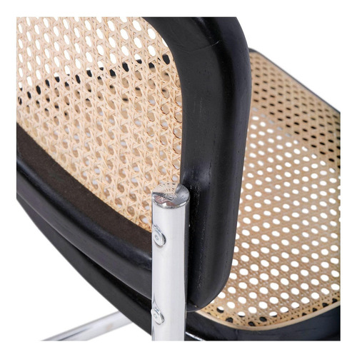 Sillas Cesca Breuer De Comedor Makom Con Estructura De Acero Tubular Cromado Con Acabado Brillante. Respaldo Y Asiento De Madera De Haya Laqueada Negro Y Esterillado En Rattán Sintético, Set X4 Unid.